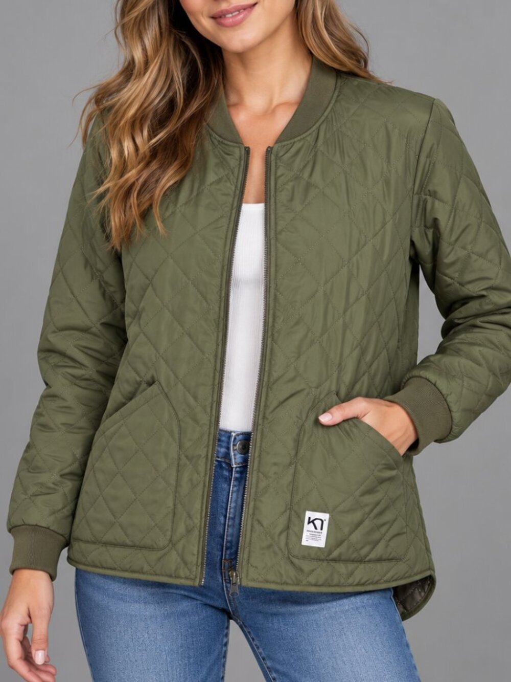 Kari Traa Quilted Jacket Women’s Olive Green Plaid Lining Norway Size L